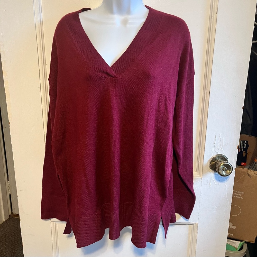 Loft Burgundy V-Neck Knit Sweater NWT large